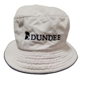 Dundee Bucket hat, cream with navy writing and rim, 100% cotton,  size large